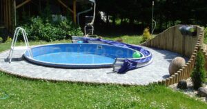TROPIKO pool roofing for the extended swimming season, a warm pool and azure clean water. For above ground and inground (circular / round) garden pools. Pool cover.