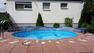 TROPIKO pool roofing for the extended swimming season, a warm pool and azure clean water. For above ground and inground (circular / round) garden pools. Pool cover.