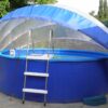 TROPIKO pool roofing for the extended swimming season, a warm pool and azure clean water. For above ground and inground (circular / round) garden pools. Pool cover.