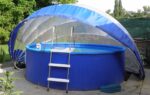 TROPIKO pool roofing for the extended swimming season, a warm pool and azure clean water. For above ground and inground (circular / round) garden pools. Pool cover.